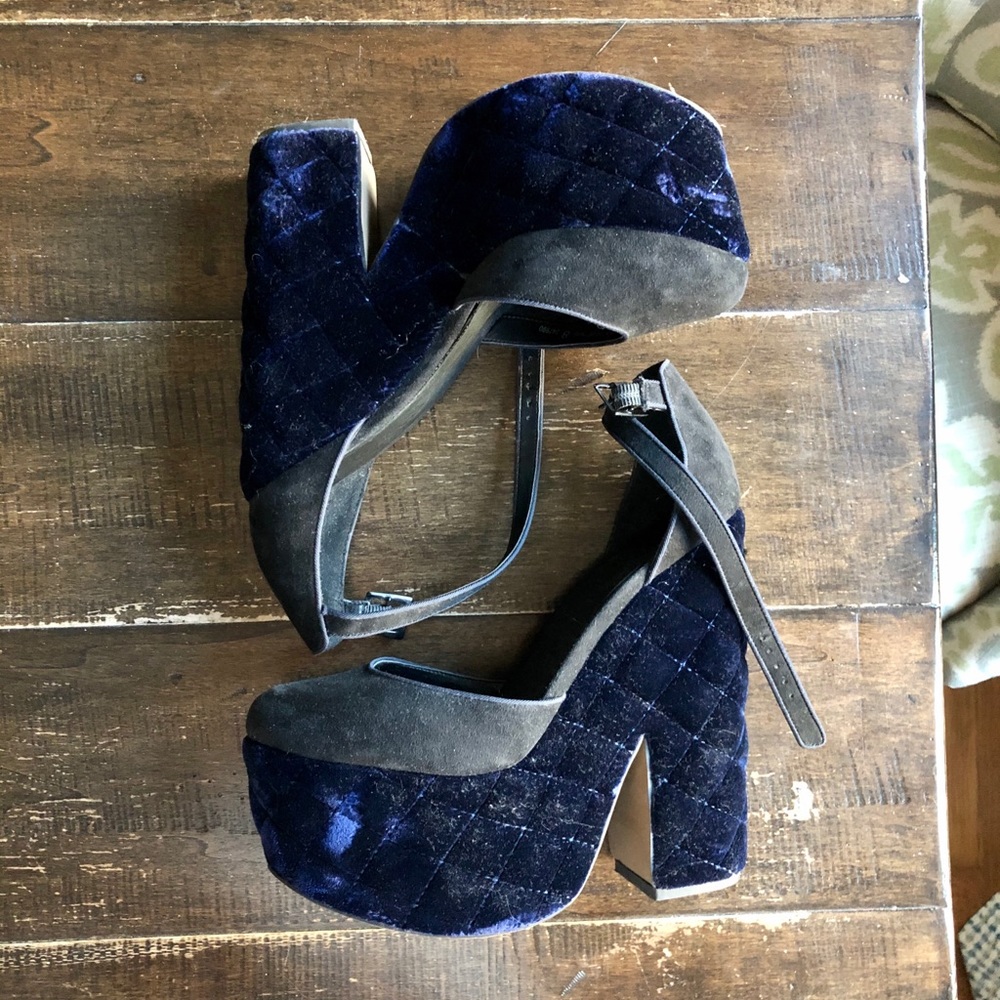 ASOS Blue Velvet Platforms Sz 10